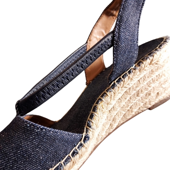 Clarks Denim Espadrilles Wedges 9.5 Sandals Petrina Lulu peep-toe - Picture 10 of 15